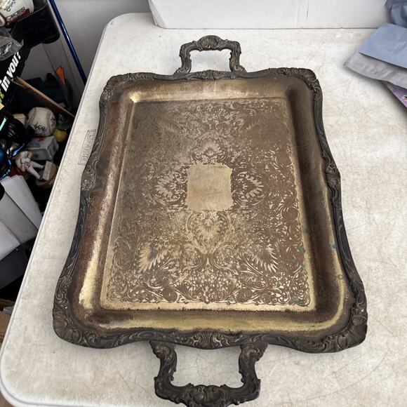 Vintage Brass Silver Plated Rectangular Serving Tray